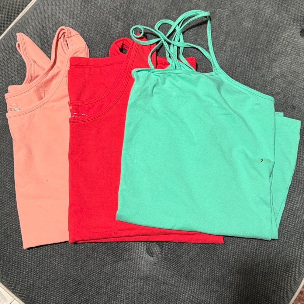 Set of Three Tank Tops in Coral, Peach and Green